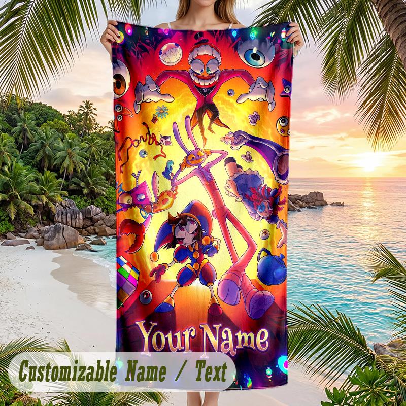 The Amazing Digital Circus Beach Towel, Personalized Custom Text, Quick Dry Soft Large Towel For Swimming Pool Travel
