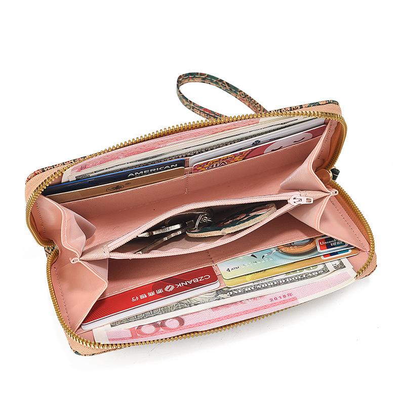Cross-Mirror PU Cork Grain Long Zipper Wallet and Mobile Phone Bag