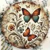 1pc Vintage Butterfly Wreath Metal Tin Sign 8x8 Inch Retro Round Wall Decor Home Kitchen Art