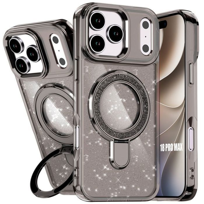 Coque pour iPhone 18 Pro Max, Silicone PC Anti-Rayures Scintillant avec Cercle Magnétique Gris