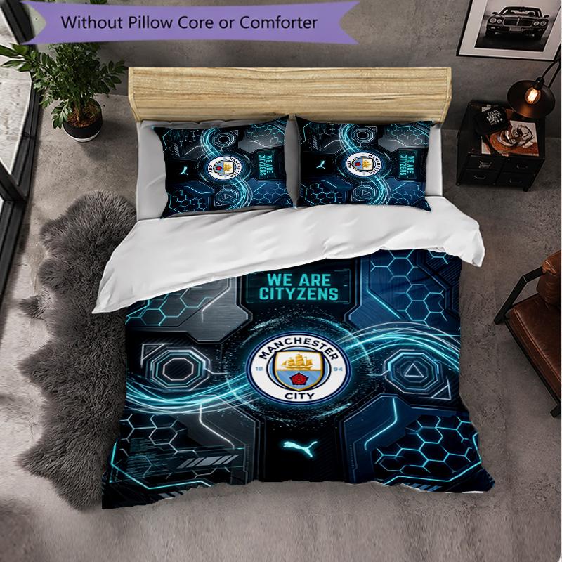 Set Lenzuola Manchester City Modello 3 Pezzi Morbida Copripiumino in Microfibra con Federe per Camera da Letto