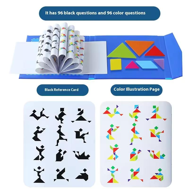 Wooden Magnetic Tangram Puzzle Book Portable 31x19cm Montessori Kids Educational Shape Matching Learning Intelligence Toy