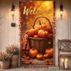 Fall Door Cover, Welcome Autumn Photo Backdrop Happy Fall Door Banner Pumpkin for Farmhouse Autumn Thanksgiving Harvest Festival Decorations and