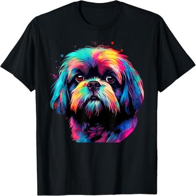 Πολύχρωμο Pop Art T-Shirt με Πορτρέτο Λάτρη Shih Tzu