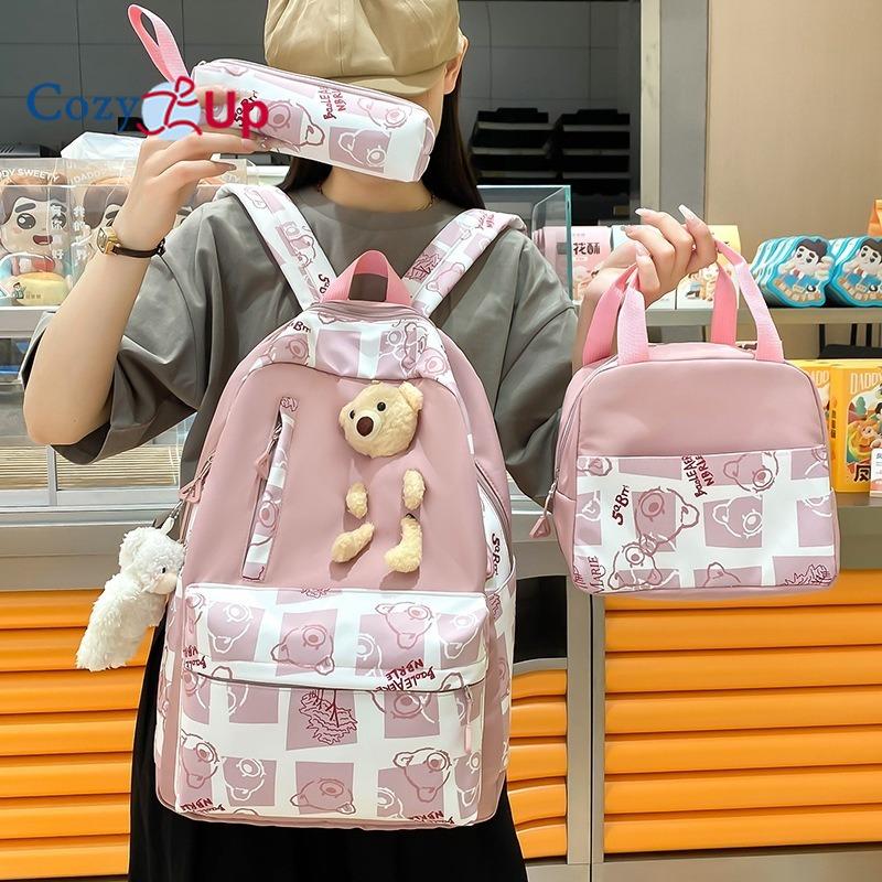 Large-capacity Schoolbag Female Cute Bear Backpack Lunch Box 5-piece Travel Backpack