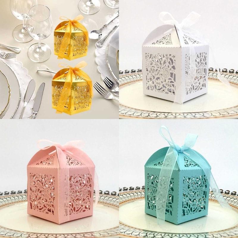 50Pcs Cookie Packing Box Valentines Day Candies Packaging Box Decorations Treat Boxes Presents Box Hollow Out Candy Box