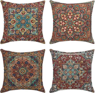 4 Stück Vintage Persisches Teppichmuster Kissenbezüge Set Ethnisch Bohemian Kissenhüllen für Wohnzimmer Sofa Schlafzimmer Heimdekoration