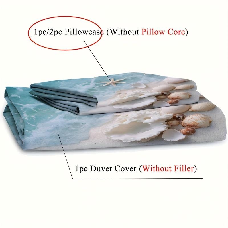 2/3Pcs Beach Waves Shell Print Duvet Cover Set (1 Duvet Cover + 1/2 Pillowcase, Without Core), Summer Ocean Theme Bedding Set