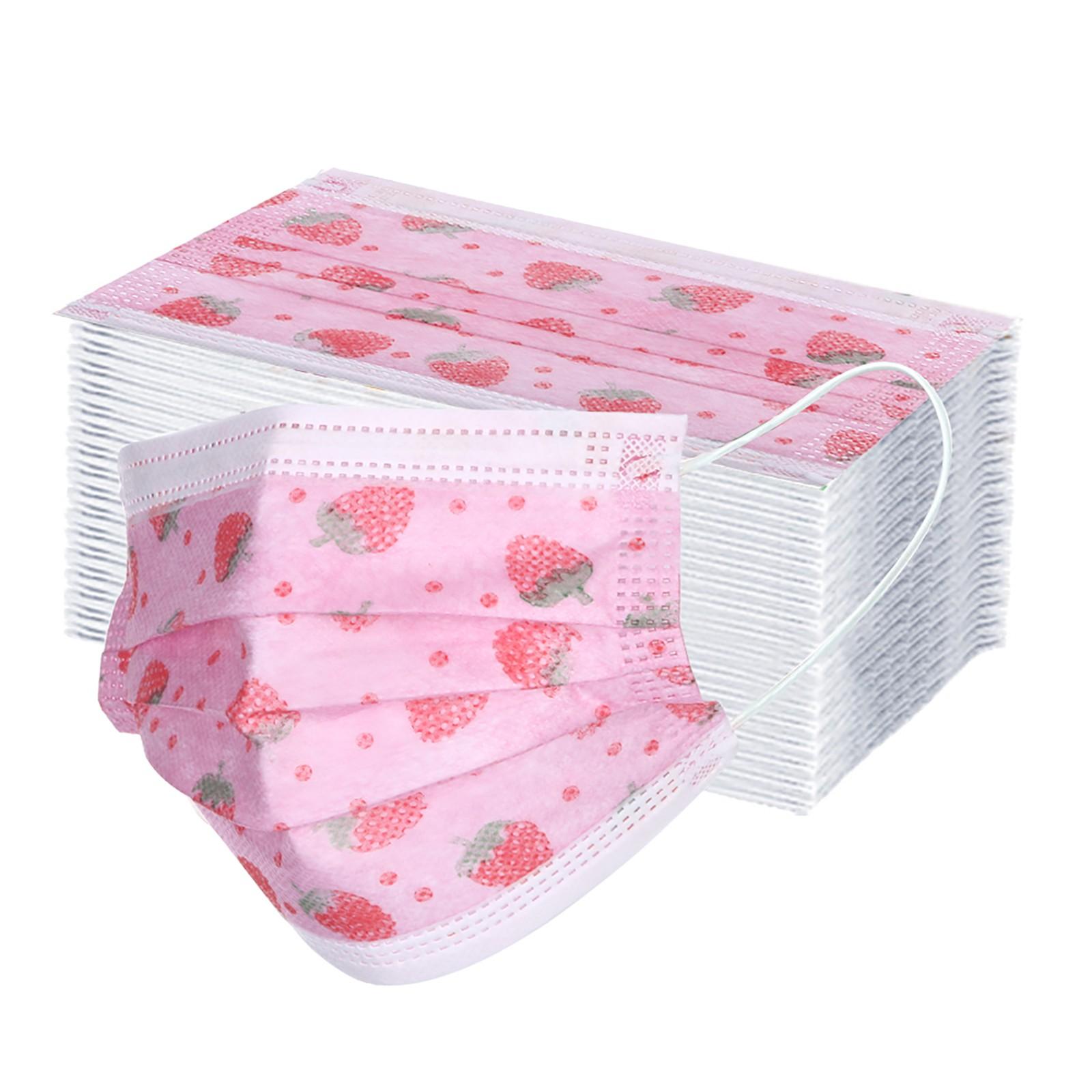 

50 шт. Детская одноразовая маска для лица с клубничным узором Denta Industrial, 3-слойная