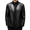 Autumn and winter men's leather jacket business casual stand-up collar zipper PU leather jacket fleece thickened leather jacket