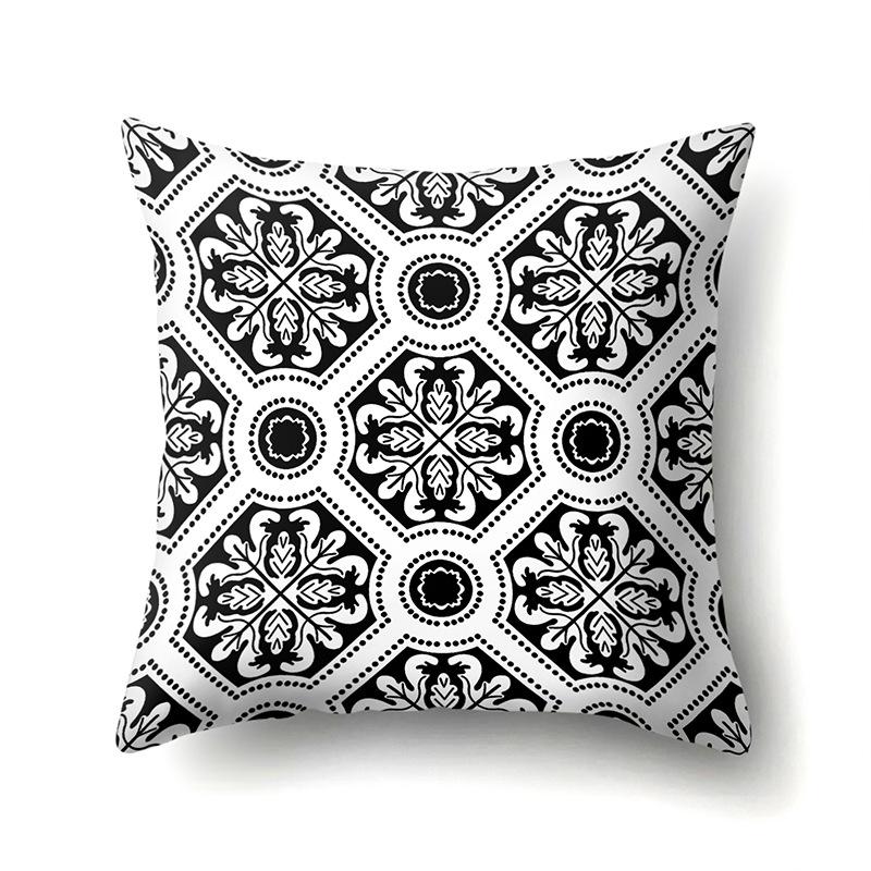 Polyester Pillowcase Black and White Printed Pillowcase Waist Cushion Cover Geometric Cushion Head Cushion Cover
