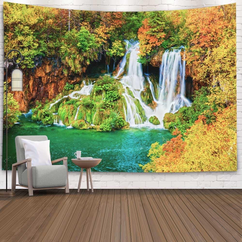 VIKAMA Forest Mist Tapestry Misty Mountain Forest Wall Hanging Bedroom Living Room Guesthouse Wall Decoration
