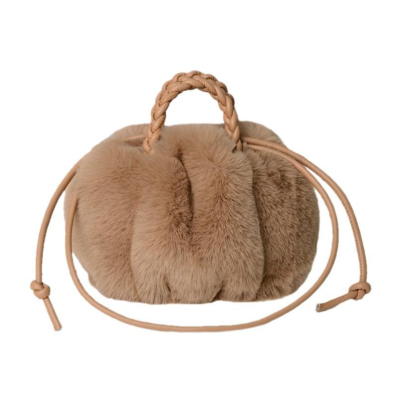 Plush Bag, Pumpkin Cloud Handbag, Autumn and Winter New Fur Handbag, One Shoulder Messenger Women's Bag