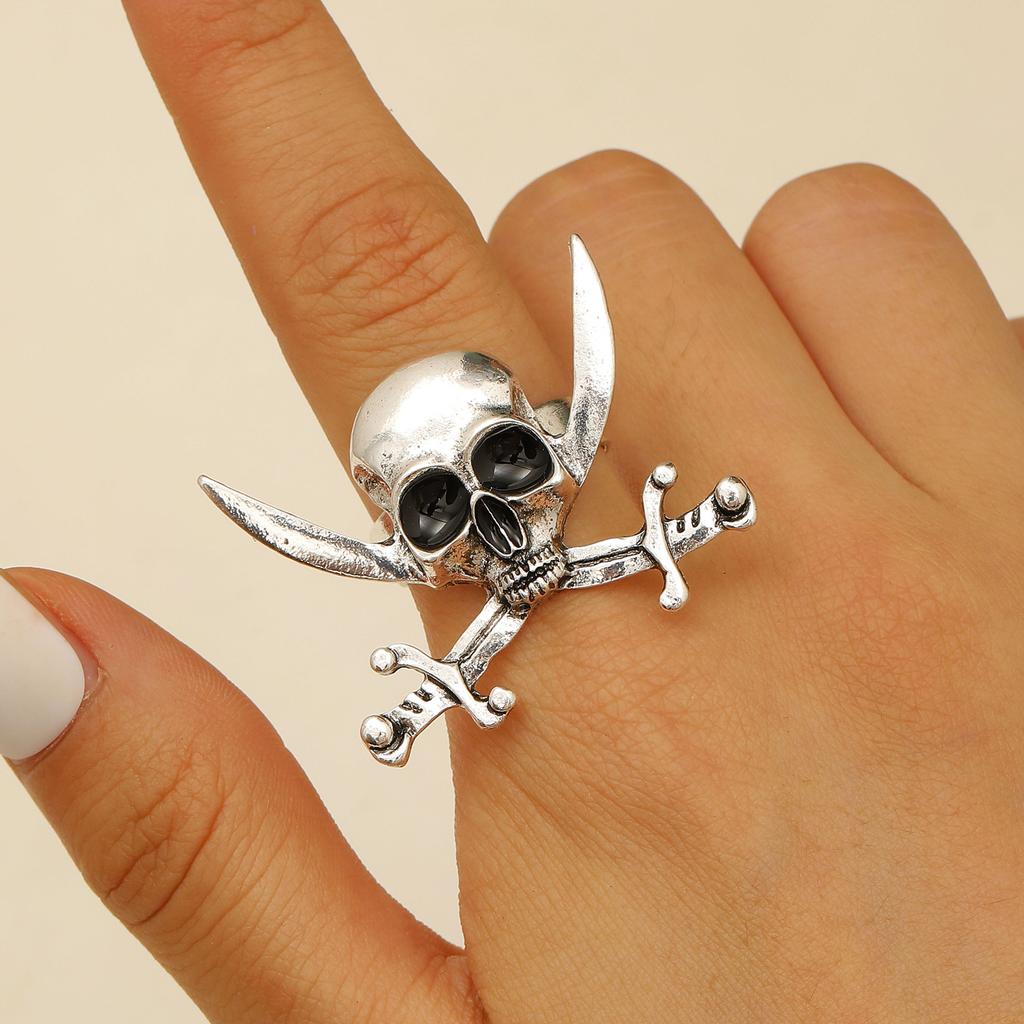 Personalized Gothic Skull Pirate Ring for Women, Halloween Dark Horror Fashion Party Opening Ring, Trendy Jewelry Accessories