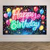 Neon Happy Birthday Background Glow Balloon Splashed Birthday Party Banner Fabric Colorful Home Photography Party Decorations