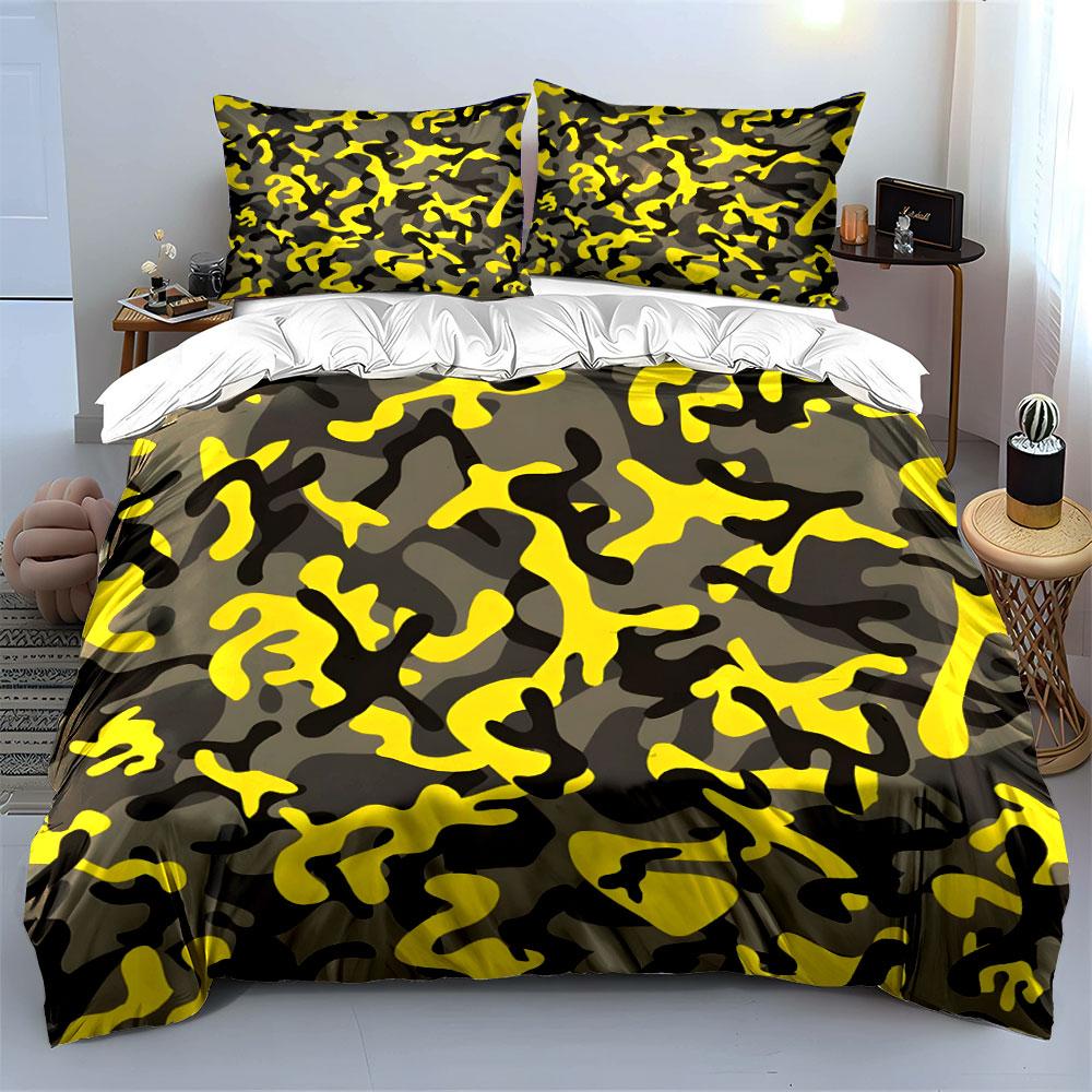 Yellow Camouflage Three-Piece Set Exquisite Three-Piece Bedding Set Gift For Kids And Adults