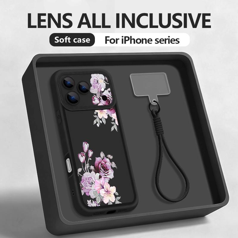 Flower Floral Patterned Soft Lanyard Case For iPhone 17 Pro Max 16 14 15 17 Pro 12 13 Pro Max Air 16e 11 Wrist Strap Phone Cover