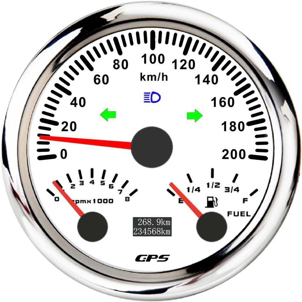 ELING Car Boat Universal 85mm 3 in 1 Multifunctional 200kmh GPS Speedometer with 8KRPM Tachometer Fuel Level 7 Colors Backlight