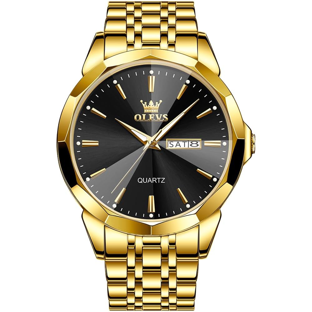 OLEVS Men s Luxury Two-Tone Analog Quartz Watch with Diamond, Waterproof, Date Display, Stainless Steel Band