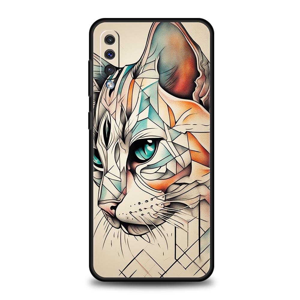 Abstract Creative Cat Line Pattern Phone Case for Samsung Galaxy A56 A36 A26 A16 A34 A24 A42 A22 A20 A12 A40 A10 Soft TPU Cover