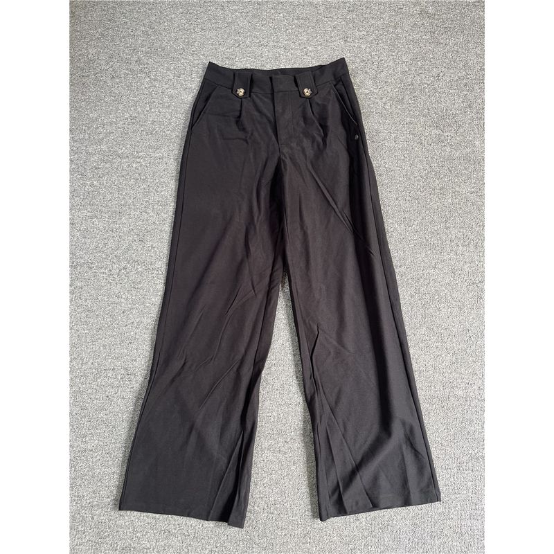 

Original Order Export European Summer Fastener Decoration Pocket Texture Breathable and Loose Plaid Women s Wide Leg Pants Black XL