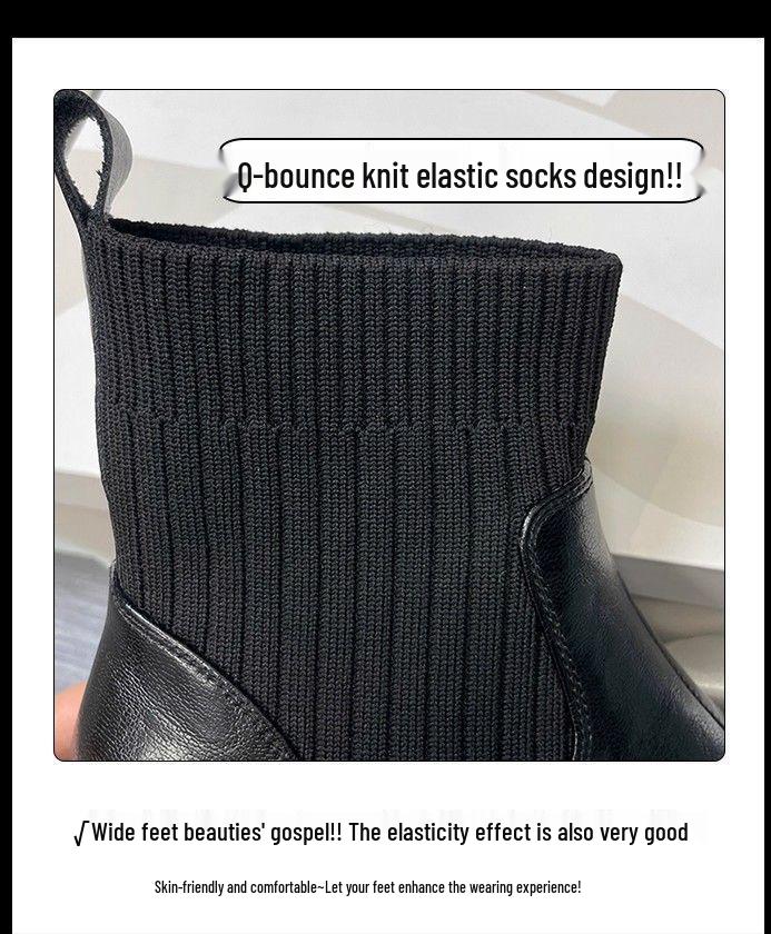 Elastic Fleece-Lined Ankle Boots, British Style, Thick Sole, Hot Selling for Women's Autumn/Winter 2025