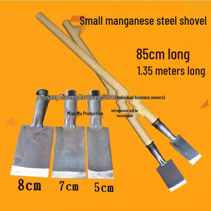 Kompakte Manganstahlschaufel: Schmale Klinge, Verlängerter Holzgriff, Scharfer Flachkopf – Ideal für Eis, Schnee, Zement und Wandreinigung.