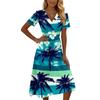Vestido Midi de Manga Corta con Cuello en V para Mujer con Estampado de Hojas Tropicales Tejido Ligero Casual de Corte Holgado para Verano