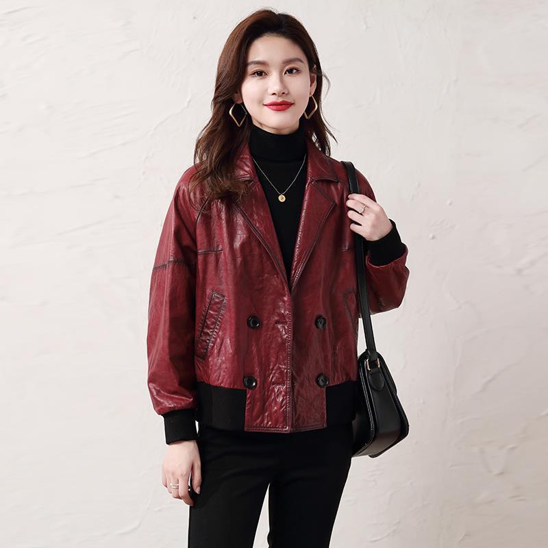 Genuine Leather Jacket for Women Spring and Autumn New Style Short Oil Waxed Cowhide Loose Small Leather Jacket Coat Fashionable and Versatile