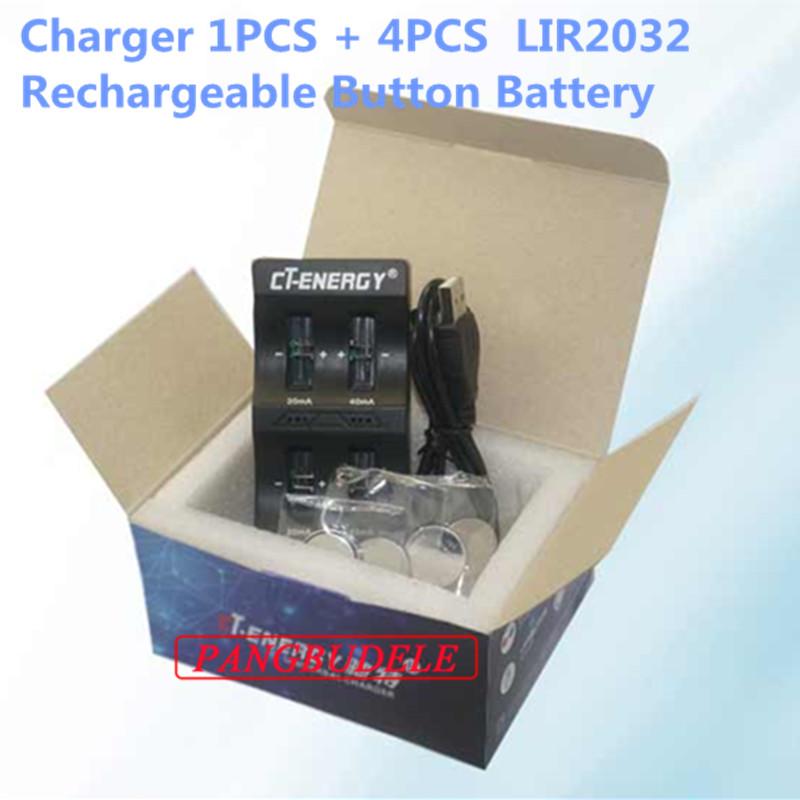 

Высококачественное универсальное USB-соединение с 4-слотовым зарядным устройством 1 шт. + 4 шт. Аккумуляторная батарея Кнопка lir2032