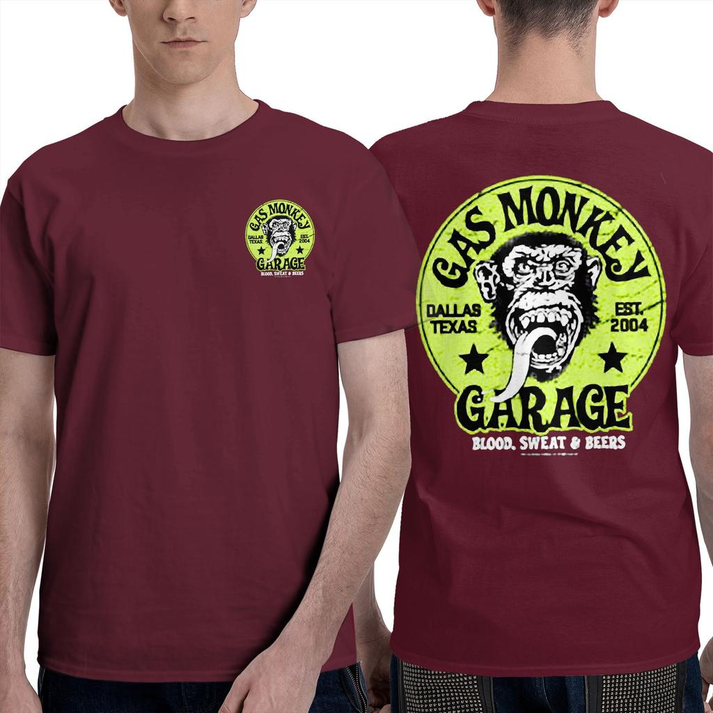 New Men's Double Sided Gas Monkeys Garage Printed Cotton T-Shirt Summer Short Sleeve O-neck Tees Streetwear Oversized Tops