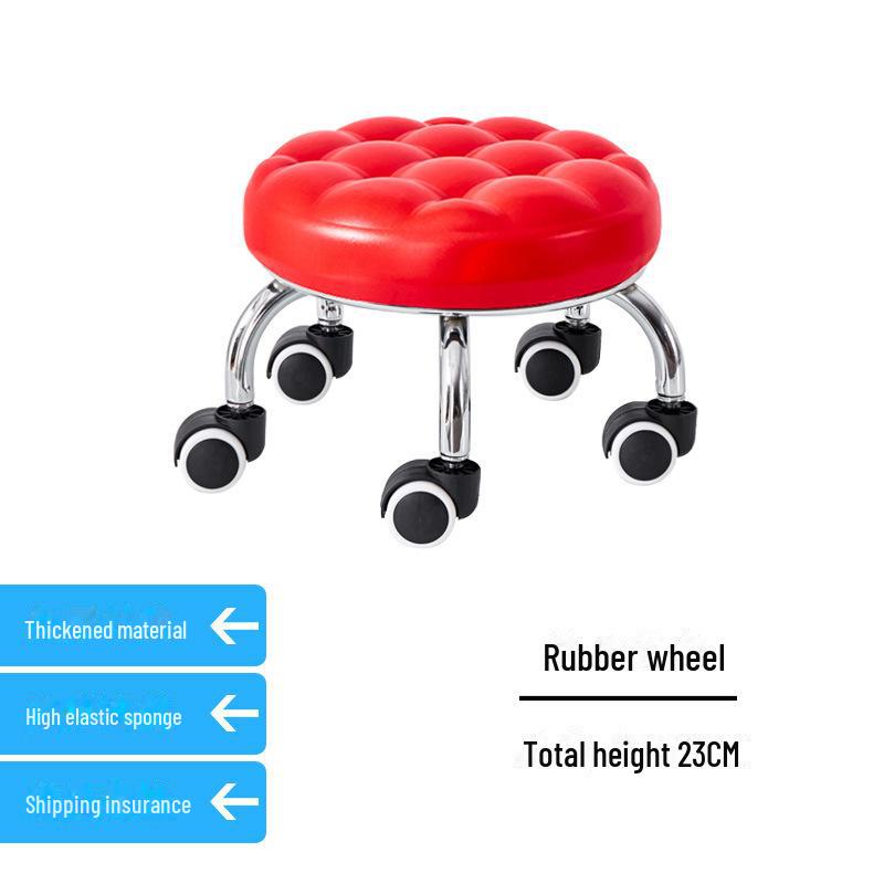 Silent Mobile Beauty Stool with Universal Wheels - Multifunctional, Low-Profile, Round Design for Home or Studio Use.
