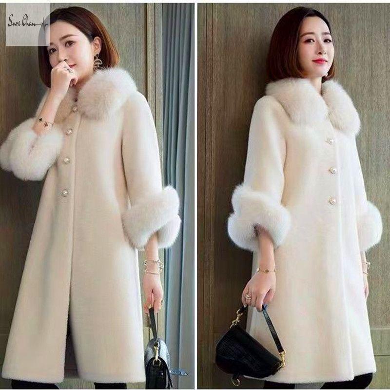 Women's Winter Princess Faux Fur Long Coat with Fox Fur Collar