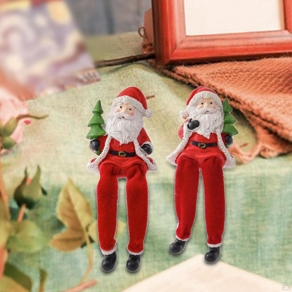 Resin Sitting Santa Figurine Christmas Decoration Holding Tree Collectible Figure