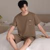 Pajamas Men's Summer Cotton Short Sleeve Shorts Thin Solid Color Teen Large Size Sports Can Wear Dad's Loungewear