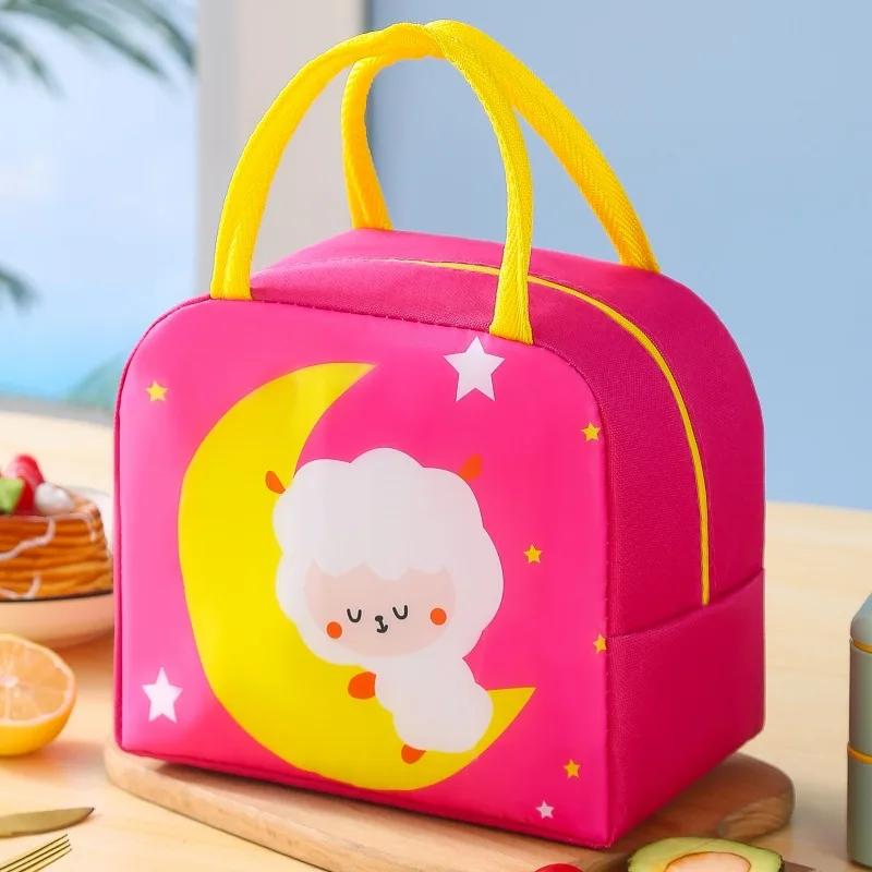 JUSTINLAU Lunch Box Insulated Bag Cartoon Portable Lunch Bag with Aluminum Film Waterproof Oxford Cloth Home Bento Insulated Bag