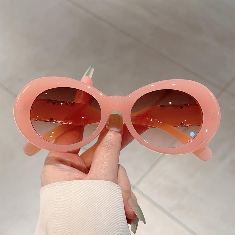 Oval Sunglasses Women  Stylish Gradient Multi-color Korean Style Casual Shades Trendy Luxury Brand Design Sun Glasses