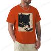 T Shirt for Men Black Cat Sushi Printed Men Fashion Style Design Clothing Anime Cat Cartoon Men TShirt Casual Tees Short Sleeve