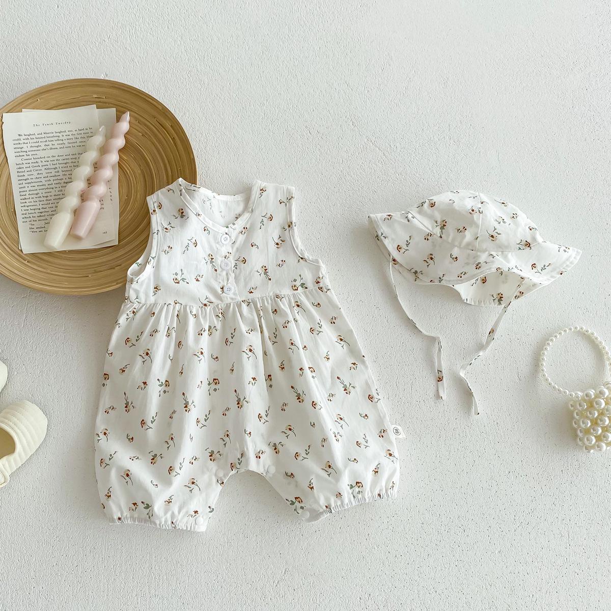 

Летний комбинезон без рукавов в цветочек и клетку для малышей девочек и мальчиков, 2025 66cm