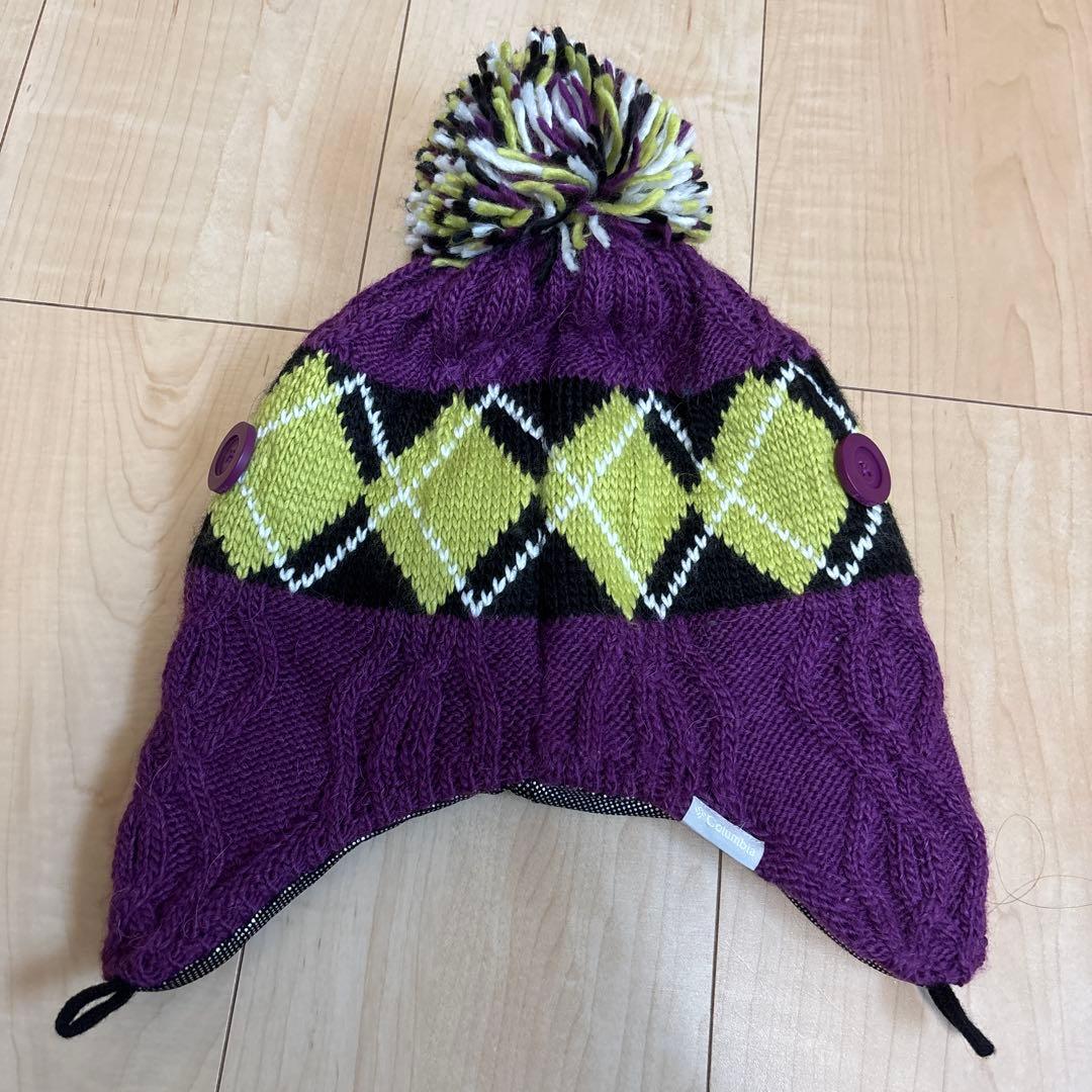 Used Columbia knit hat with pompom argyle pattern