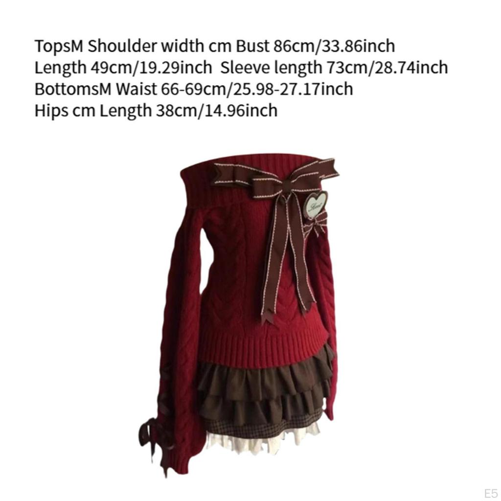 Knit Sweater with Off Shoulder and Pleated Skirt Set for Outings