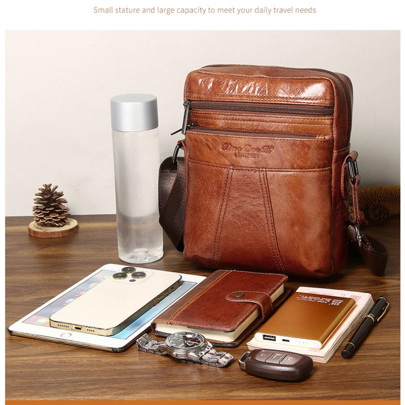 Herren Leder Umhängetasche Erste Schicht Rindsleder Schultertasche 8-Zoll Flache Kleine Tasche Lässig Retro Cross-Border Trendige Herren Schultertasche