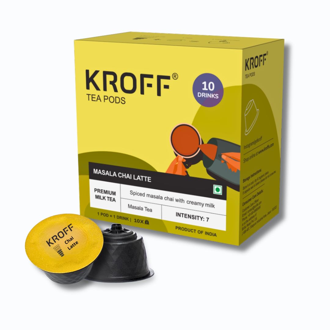

KROFF Masala Chai Latte Tea Pods | Dolce Gusto Compatible | Spiced Masala Tea Blend with Creamy Milk | 10 Pods Per Box
