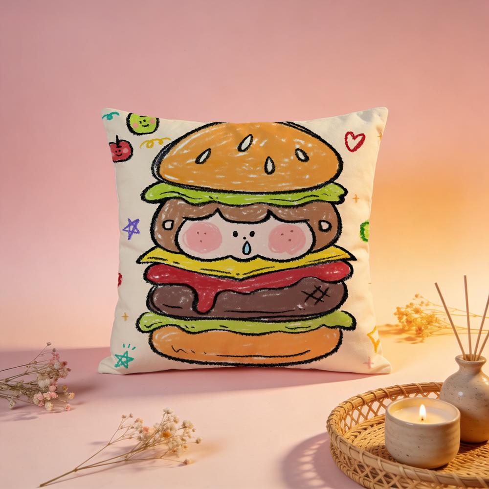 Fun Retro Burger Graphic Cushion Cover Comfortable Durable Pillow Cover MultiScene for Home Office Car Sofa