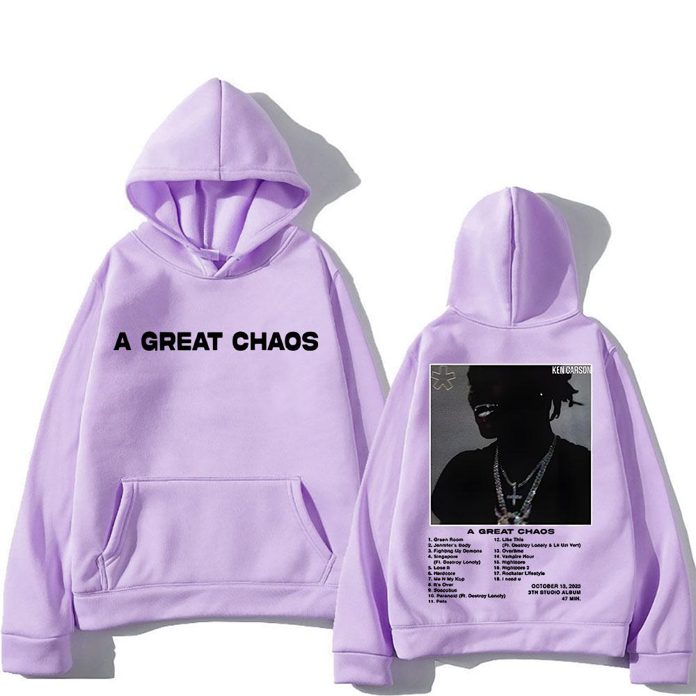 Mikina s kapucí Ken Carson Skvělý chaos Ležérní fleecová mikina s dlouhým rukávem Grafický potisk Hip-hop Oblečení s výstřihem do O Muži Grunge Hoody