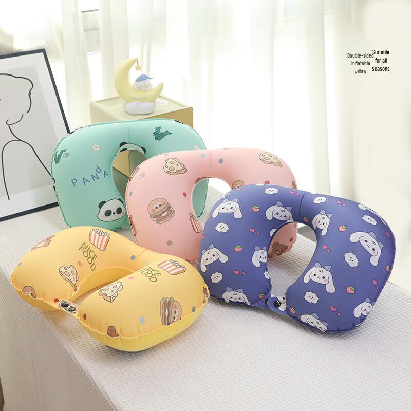 Feloelin Printed Press-to-Inflate Travel Neck Pillow (2-pack)