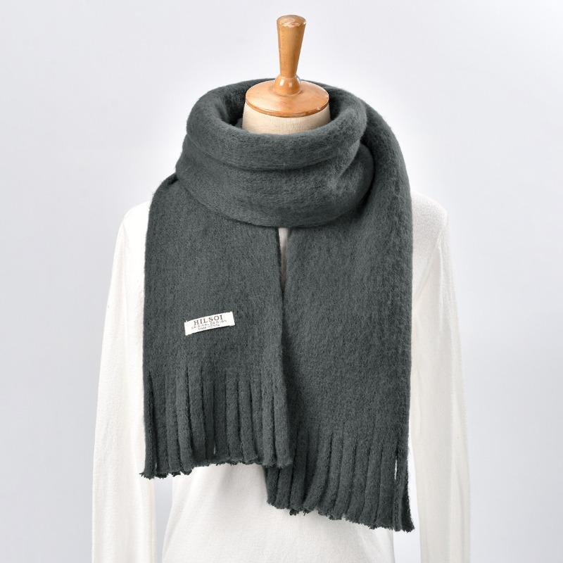 

Autumn and winter new women s scarf thickened warm solid color fringed scarf versatile warm knitted shawl scarf