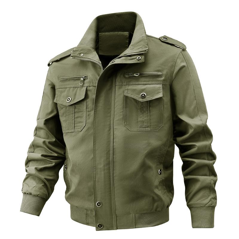 Men Cargo Pilot Jacket Spring Autumn Coat Military Tactical Multi-Pocket Outdoor Top Casual Fashion Bomber Jacket with Multiple Pockets Coats