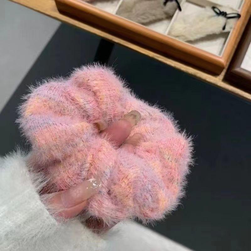 Gentle Filter ~ Sweet Mohair Knitted Hair Ties Gradient Ice - Cream Hair Ropes Large - Loop Hair Ropes Girlish Hair Accessories