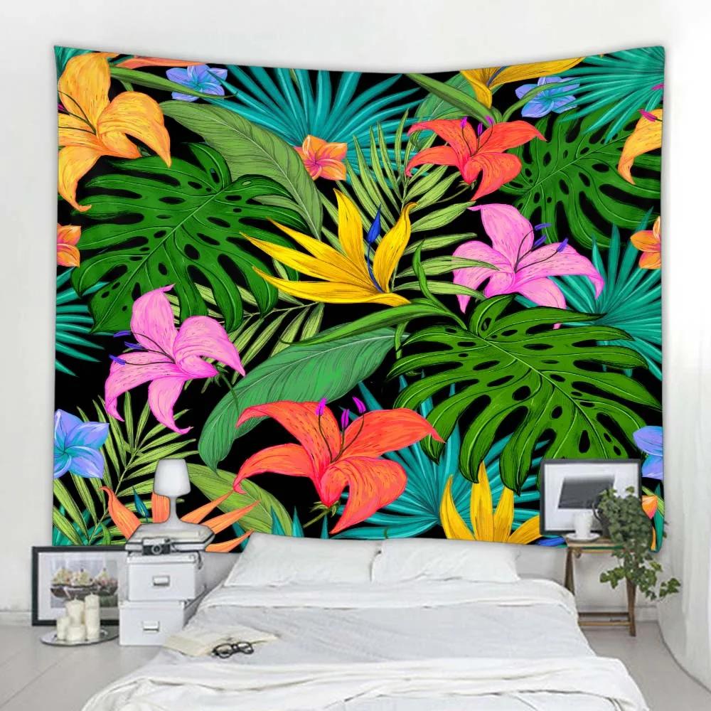 Plant Leaf Printed Tapestry Wall Hanging Bohemian Thin Polyester Home Sofa Bed Sheet Picnic Tablecloth Bedroom Decoration